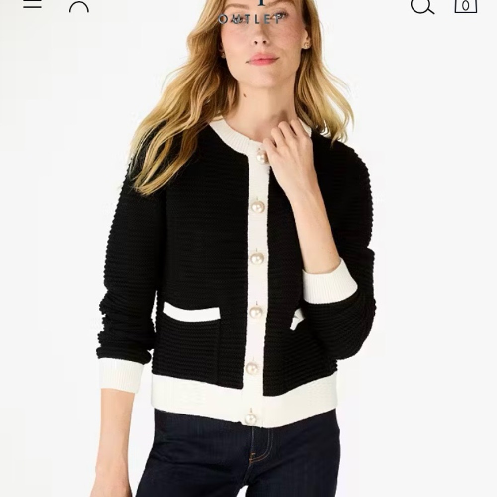 kate spade ♠️- Colorblock Lady Sweater Jacket, Black w/ White Piping, Size M
